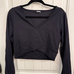 Gymshark Black Long Sleeve Wrap Crop Blouse